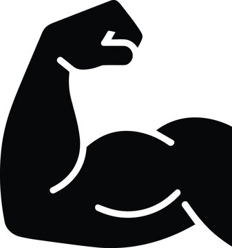 Black strong flexing biceps arm muscle silhouette vector icon for fitness and gym design