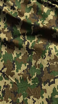 Waving Camouflage Fabric Texture with Military Pattern Design