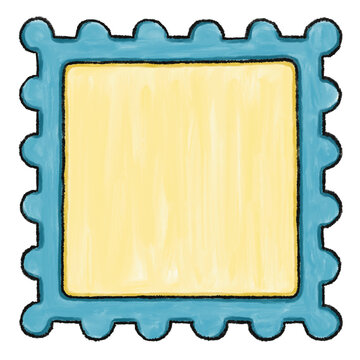 Painted Scalloped Picture Frame Illustration in Blue and Yellow
