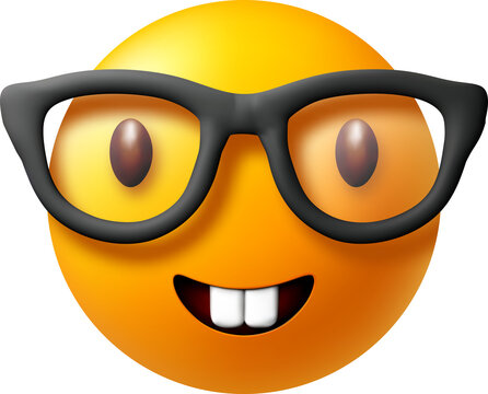Nerd emoji face with glasses and buck teeth 3d