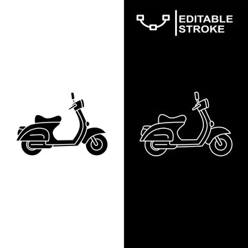 Modern Scooter Motorbike Vector Icon Outline Solid Black Glyph Editable Stroke Isolated Background