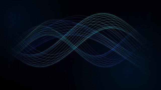 Abstract blue green wave pattern flowing smoothly across dark background digital animation