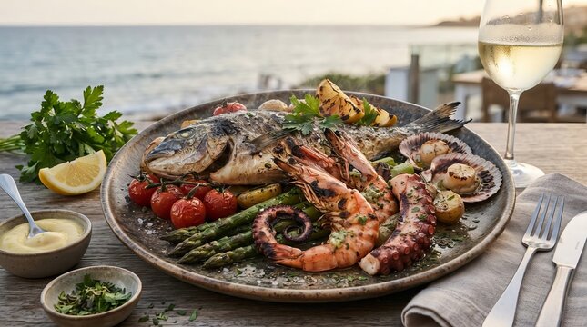 Deliciously grilled seafood platter  a feast of fresh fish and succulent shellfish