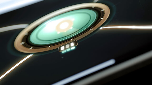 Gold pointer crosses turquoise performance gauge