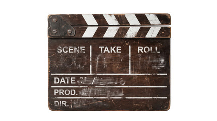 Naklejka premium Vintage wooden clapperboard isolated on a black background representing filmmaking and movie production