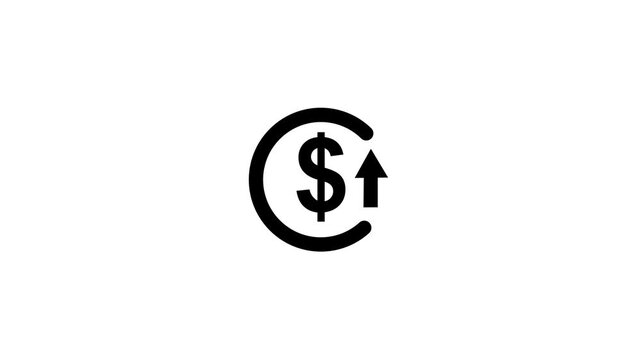Minimalist financial growth animation featuring a rising dollar sign symbol inside a circular border, business presentations, economic reports, and digital marketing strategy visuals
