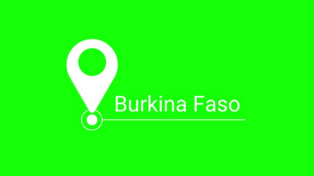 Location map pin animation pointing to Burkina Faso with green screen background