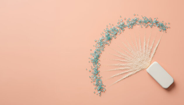 砂と青いガラス片で描いた扇形パターン