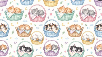 Fototapeta premium Kittens sleeping in pastel baskets 202608101051