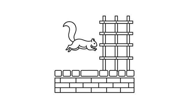 Gone vector squirrel jumping over a brick wall and trellis