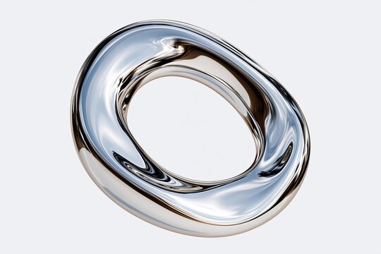 Abstract polished silver liquid metal loop sculpture with fluid reflections