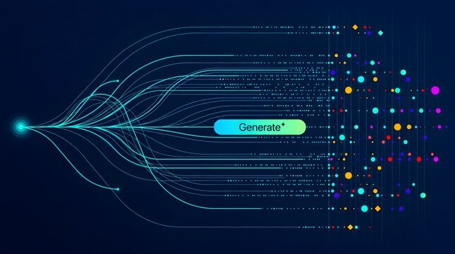 Abstract Data Visualization Showing Information Synthesis and Digital Particle Generation