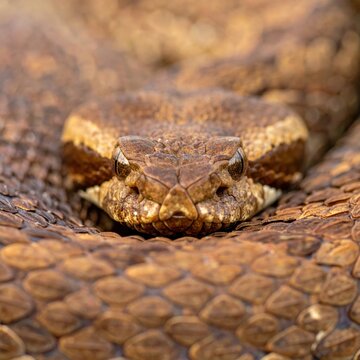 Macro head of poisonous snake on textured scales.