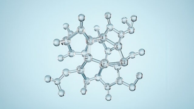 abstract crystalline molecular structure visualization for pharmaceutical science background on pastel blue for medical advertising