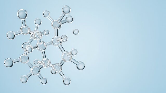 abstract crystalline molecular structure visualization for pharmaceutical science background on pastel blue for medical advertising