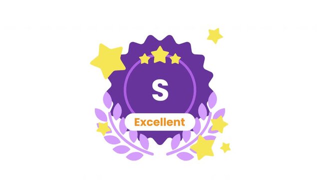 Red E Grade Bad Rating Badge Animation with Dark Scalloped Seal on Color Background Prores 4K 60 fps