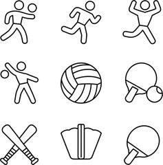 Fototapeta premium Sports activity icon set, volleyball table tennis and player symbols for athletic games recreation design
