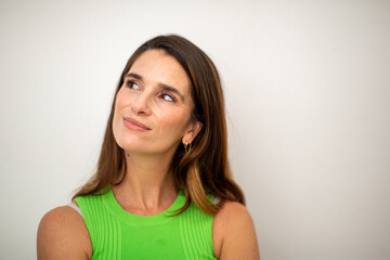 Fototapeta premium Thoughtful european woman looking toward the future