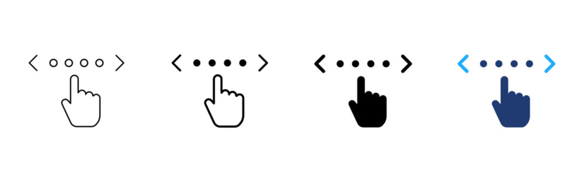 Slider navigation icon. Carousel and pagination control symbol. Pictogram for touch gestures, swipe navigation, slide controls, arrow buttons, dot pagination, mobile interfaces and web applications.