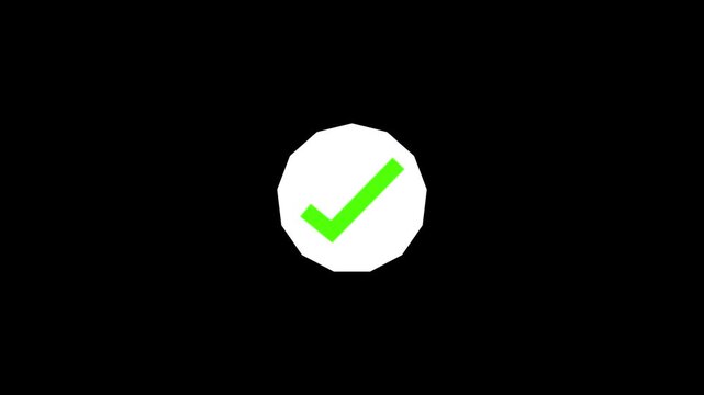 Green Checkmark Verified Badge Approved Choice Tick Mark Icon Motion Graphics Overlay Animated Success Signal Graphic Isolated black Background** *(136 characters