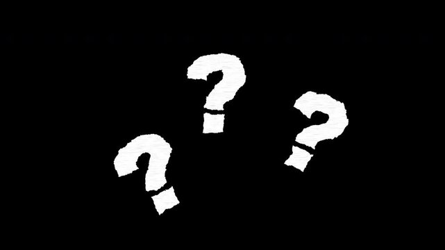 Doodle question marks white chalk crayon style on black background