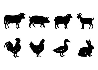 Fototapeta premium Farm Animal Silhouette Collection for Commercial Vector Design Black Silhouette Vector Collection for Commercial Design, Clipart, Illustration and Craft Projects
