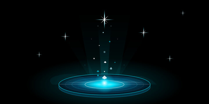 Glowing circular teleportation portal with floating particles on transparent background