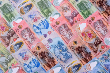 Brunei paper money, dollar banknotes and sen coins as currency for exchange or travel. Brunei money © chernikovatv