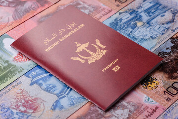Brunei passport for travelling, flying and doing business. Brunei document, id © chernikovatv