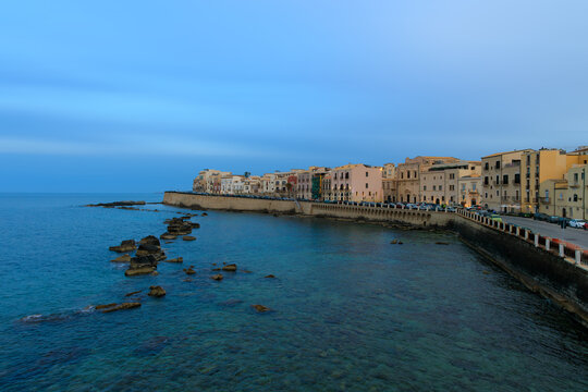 dusk north Europe region waterfront town district sea bay and twilight morning condition lighting
