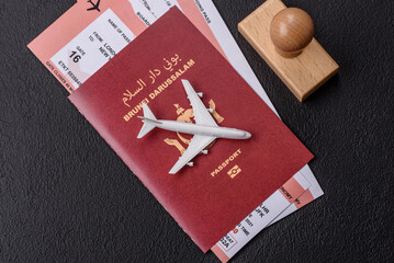 Brunei passport for travelling, flying and doing business. Brunei document, id © chernikovatv