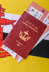 Brunei passport for travelling, flying and doing business. Brunei document, id © chernikovatv