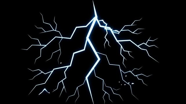 Bright blue electric lightning bolt striking and flashing animation on black background