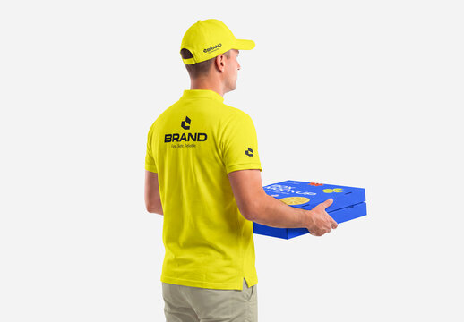 Delivery Man Holding Packaging Box Mockup