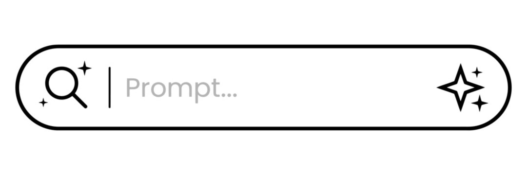 Minimalist AI search bar vector, modern prompt input field with magic stars icon, clean interface design for generative technology
