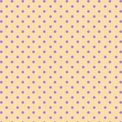 Seamless purple polka dot pattern on a pastel yellow woven fabric © Croissant Addicted