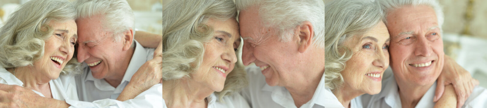 Happy senior couple and friends smiling together