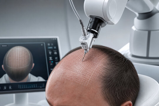 Robotic hair transplant procedure on mapped scalp