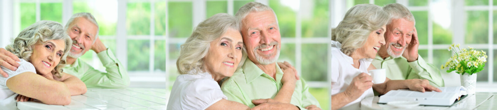 Happy senior couple relaxing at home with family