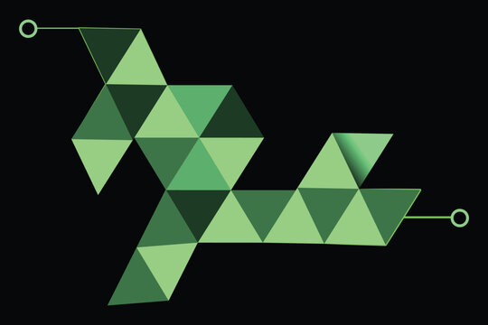 Abstract Green Geometric Snake Pattern, Modern Low Poly Polygonal Vector Design