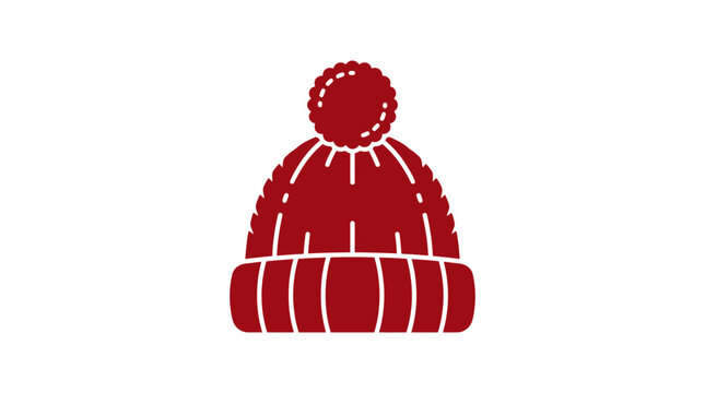 Red knitted winter hat icon with pompom