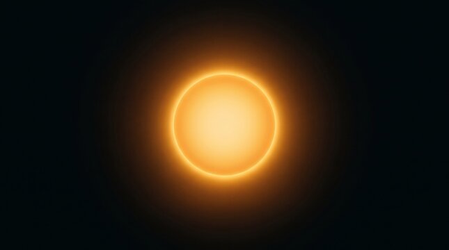 Bright Orange Sun with Glowing Aura Against Dark Black Background