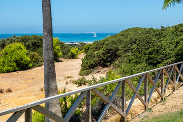 Sand dunes in front of La Barrosa beach in Sancti Petri, Chiclana de la Frontera, Cadiz, Spain © josevgluis