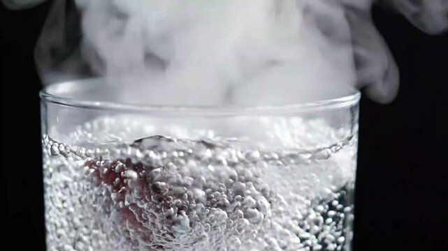 Glowing Hot Coal Plunged into Water Glass Quenching and Steaming Macro