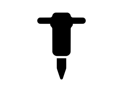 Jackhammer icon vector, heavy construction pneumatic drill silhouette, industrial demolition tool symbol for road work