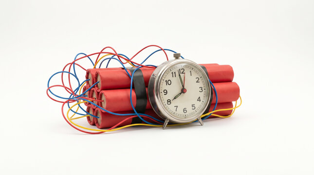 Old Fashioned Alarm Clock Attached to Red Dynamite Sticks with Wires