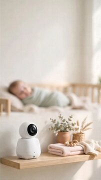 Baby Monitor on Table Beside Sleeping Nursery
