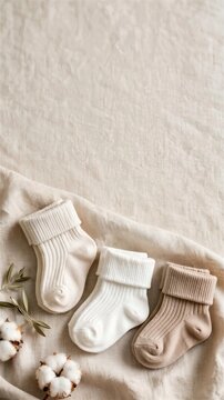 Neutral Baby Socks Flat Lay on Soft Blanket
