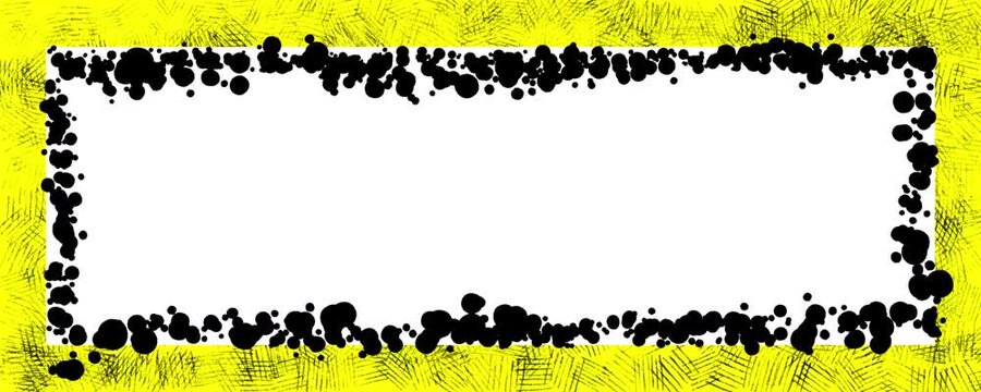 Animated colorful dot border frame with black and pink splatters over bright yellow scribble background around white space seamless looping motion graphic video clip