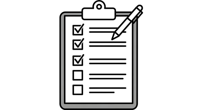 Clipboard with checklist and pen icon for business task management and survey completion